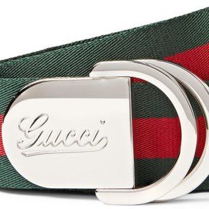 Gucci D-Ring Canvas Red/Green Striped Belt